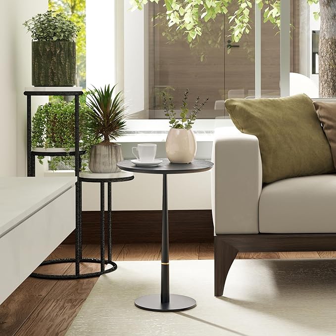 WILLIAMSPACE Round Side End Table Drink Table, Modern Black Pedestal Table Martini Table Accent Table Coffee Tea End Table for Bed Room, Living Room, 15.74''D x 23.77''H