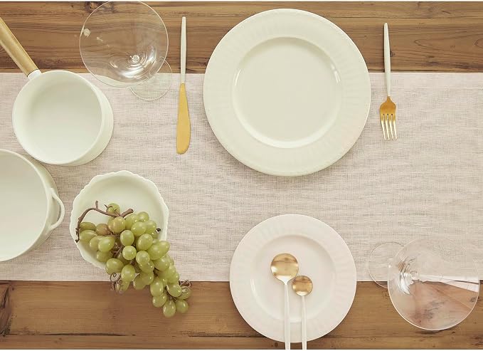 Solino Home Linen Table Runner 108 Inches Long - Athena, 100% Pure Linen Light Natural 14 x 108 Inch Table Runner for Dining, Summer