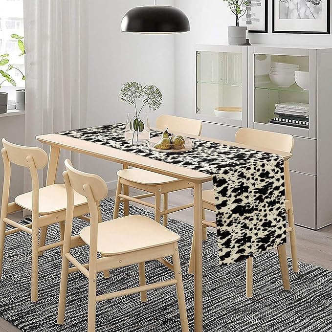 Fur Table Runner,Retro Farm Wild Animal Cow Pattern Table Runner for Coffee Table Dining Room Table Bedroom Party Holiday Decor 13x90inch