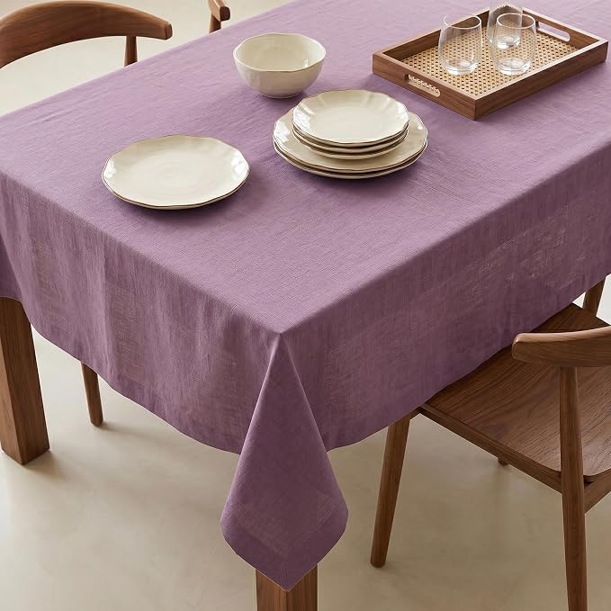 Solino Home Linen Tablecloth 60 x 108 Inch - 100% Pure Linen Mulberry Table Cloth for Rectangle Tables - Fete, Machine Washable Tablecloth for Summer