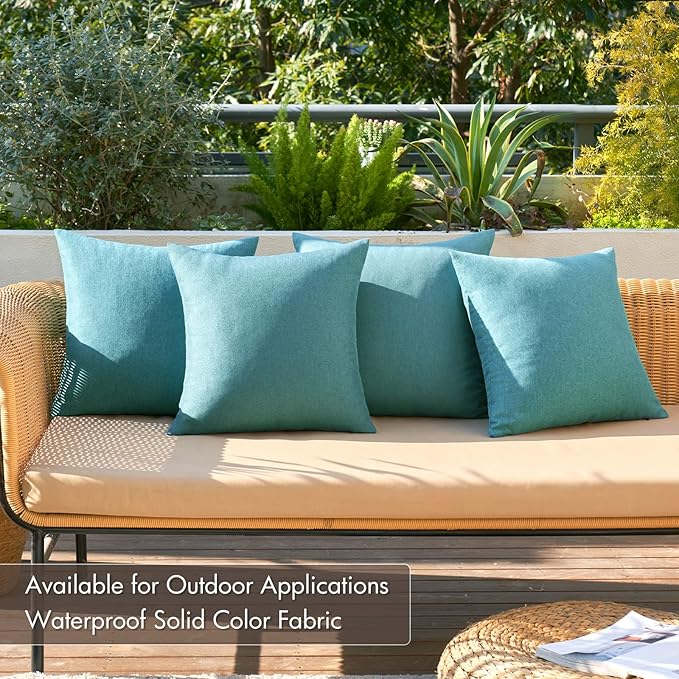 MIULEE Pack of 4 Decorative Outdoor Throw Pillow Covers Linen Waterproof Pillow Covers Summer Farmhouse Cushion Cases for Patio Garden Tent Balcony Couch Sofa 18x18 Inch Turquoise