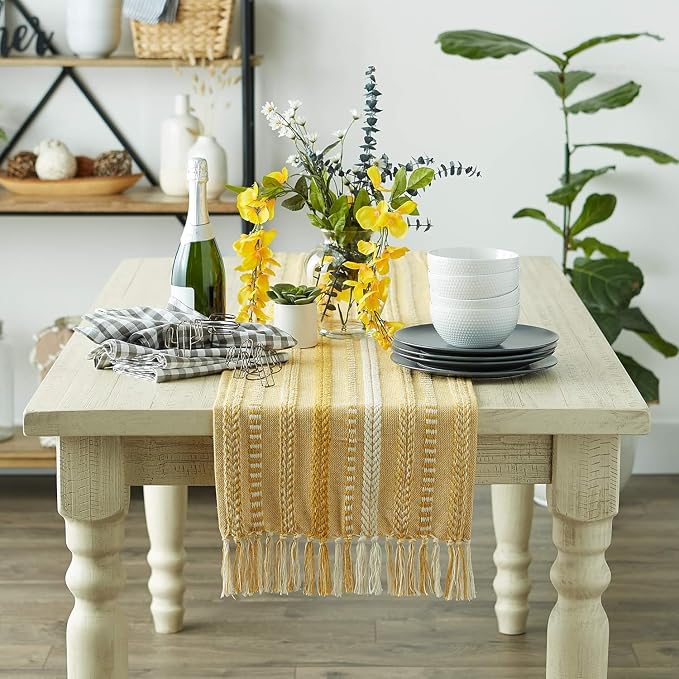 The Home Talk Jute Cotton Hand Woven Table Runner/Placemats (Table Runner, Yellow, 13" x 72")