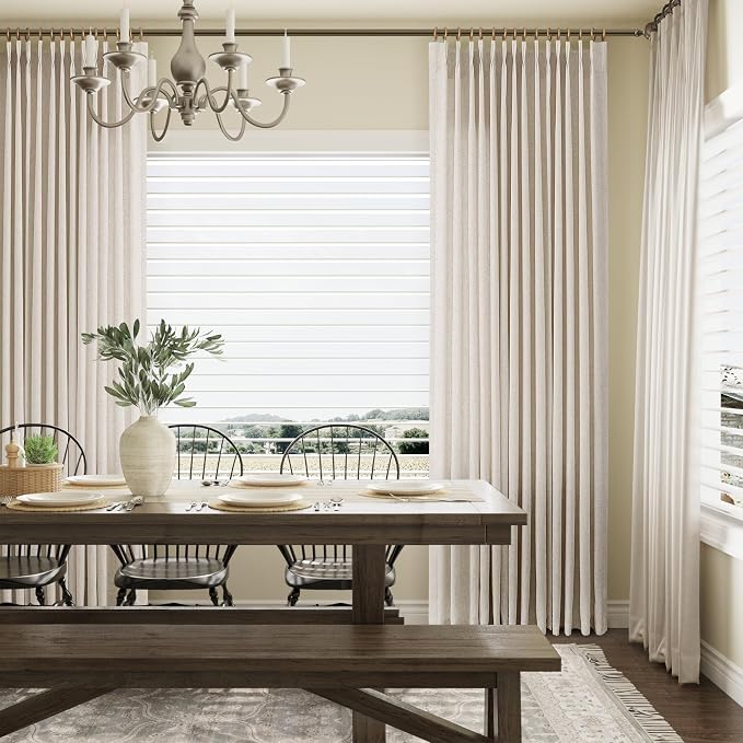 Aersas Ivory White Pinch Pleated Linen Curtains 96 Inches Long for Living Room 2 Panel Set Pleat Semi Sheer Back Tab with Hooks Neutral Boho Modren Curtain Drapes for Bedroom Window, 40x96 Inch