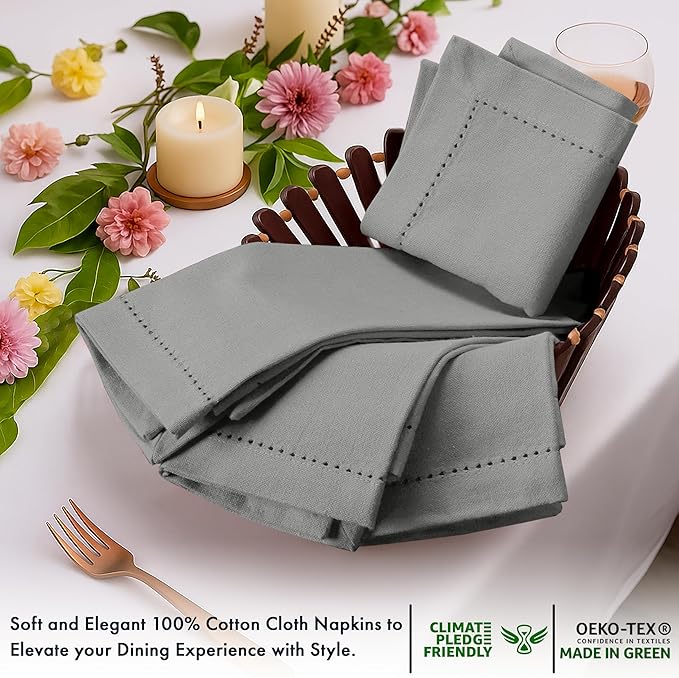 Ruvanti Cloth Napkins Set of 12, 100% Cotton High GSM 18x18 Inches, Hem Stitched Corners, Soft, Washable, Highly Durable & Absorbent, Perfect for Parties, Christmas, Thanksgiving Dinners – Wild Dove