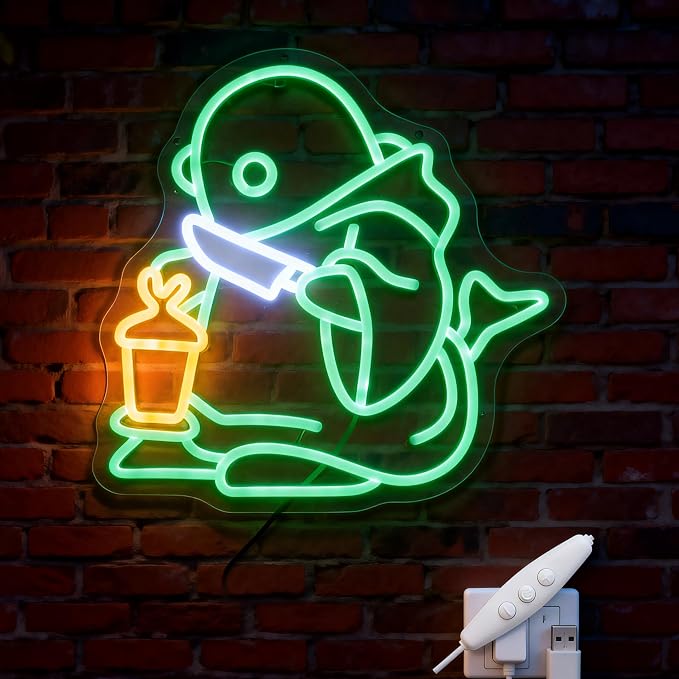 Mysterious Lantern Bearer Neon Sign – Green Glow LED Wall Art, 13"x12.6" USB Dimmable Decor for Fantasy Fans & Curious Minds