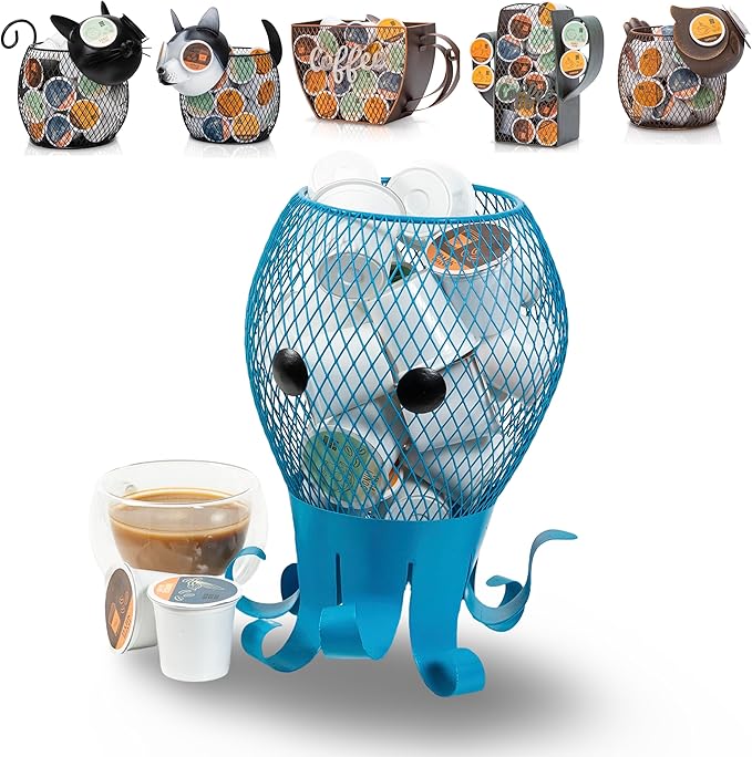 Made Easy Kit Coffee Pod Basket Organizer Practical Decoration - Compatible with Keurig K-Cup Pods & Capsules - Home Cafe Bar Decor Useful Kitchen Countertop Freestanding (Octopus)