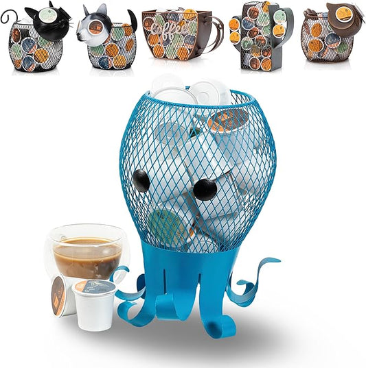 Made Easy Kit Coffee Pod Basket Organizer Practical Decoration - Compatible with Keurig K-Cup Pods & Capsules - Home Cafe Bar Decor Useful Kitchen Countertop Freestanding (Octopus)