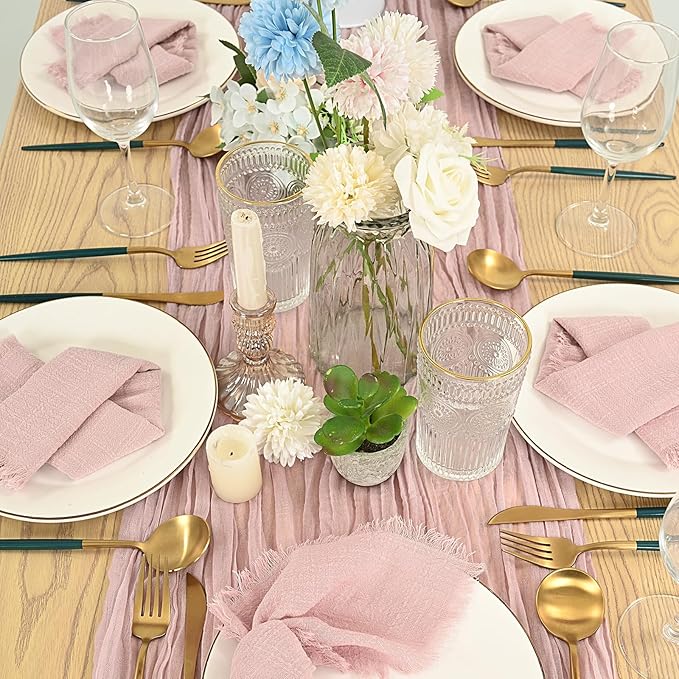 36 Pack Pink Handmade Cloth Napkins 16 x 16 Inch Cotton Linen Napkins with Fringe, Washable and Reusable Napkins, Soft Rustic Boho Fringe Cloth Napkins for Dinners, Parties, Wedding