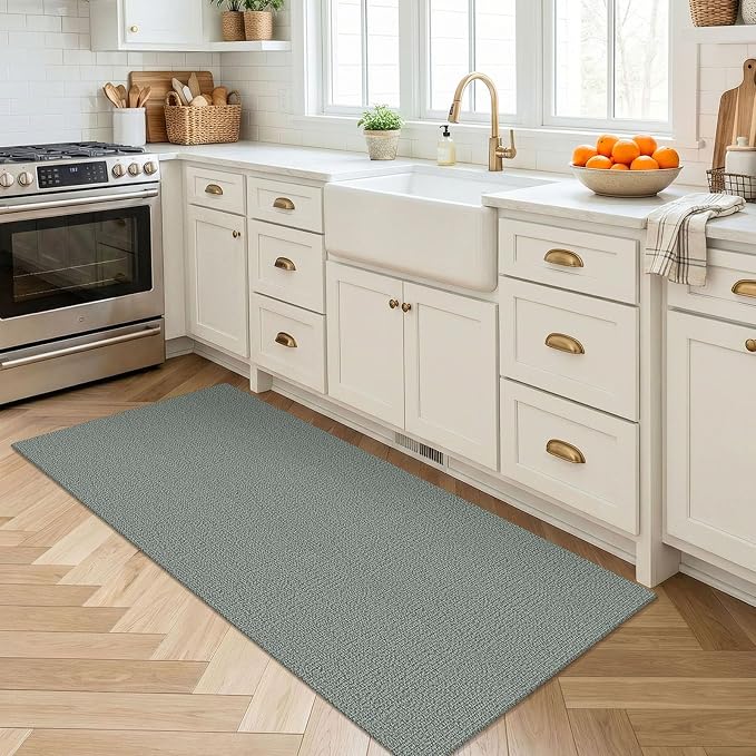 EARTHALL Washable Runner Rug 2x4 Ft Non Slip Runners for Hallways Cotton Rubber Backed Entryway Runner Braided Indoor Floor Runners Carpet for Entryway, Hallway, Kitchen, Bedroom, Green/Grey