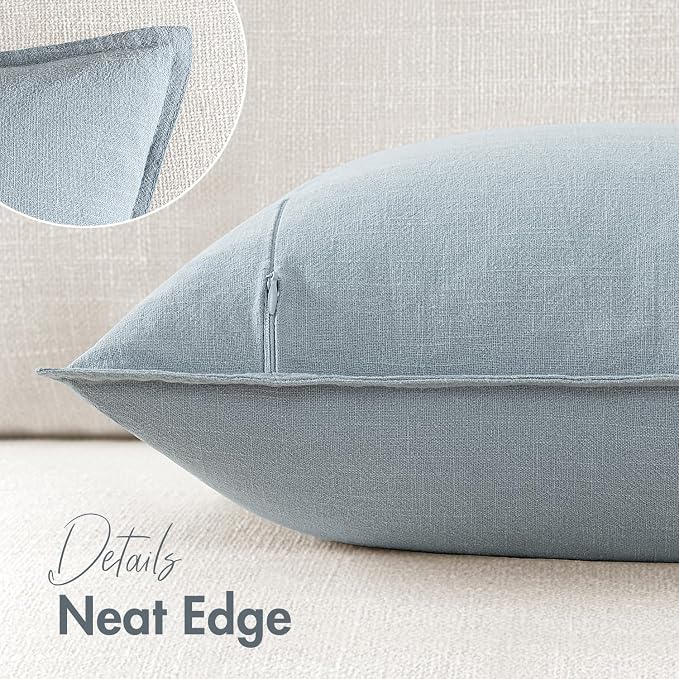 24x24 Inch Set of 2 Decorative Linen Solid Throw Pillow Covers Boho Accent Farmhouse Couch Pillowcases Modern Netural Euro Home Decor for Couch Sofa Living Room Bed,Light Blue