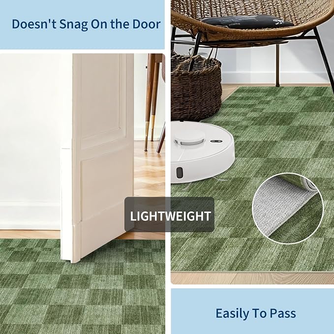 GarveeHome 2×6 Kitchen Runner Rug Non Slip,Moss Green Checkered Rug,Washable Runner Rug for Hallway Soft Low-Pile Geometric Checkerboard Rugs for Entryway Kitchen Dining Room