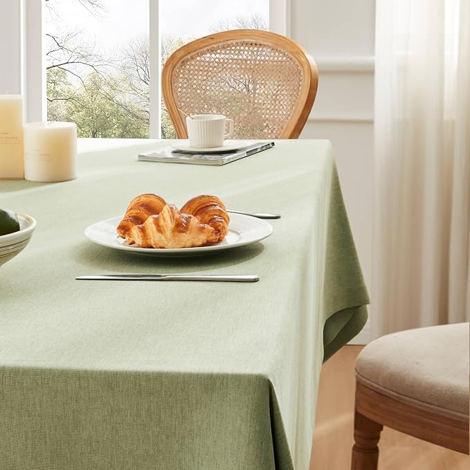 ZeeMart Basic Linen Textured Table Cloth, 52 x 52 Inch Sage Green, Farmhouse Style Green Square Tablecloth, Wrinkle Resistant Washable Heavy Weight TableCloths