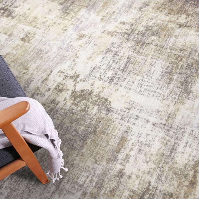 IOHOUZE Abstract Runner Rug 2x4 Ft Entryway Rugs Washable Door Mat Indoor Entrance, Rubber Backed Entryway Runners, Printed Faux Wool Non Slip Floor Carpet for Foyer Front Door Sink, Beige Brown