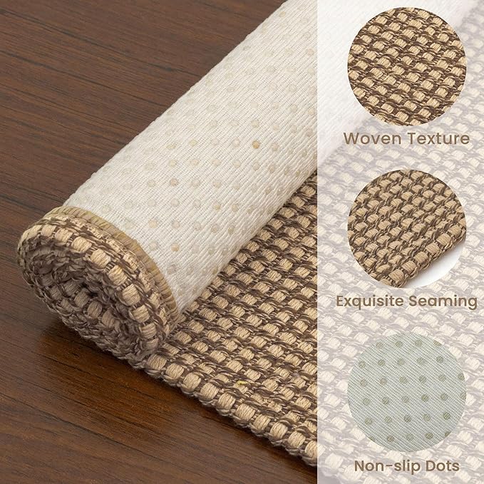 EARTHALL Woven Runner Rug 2x10 Ft Washable Runners for Hallways Long Cotton Non Slip Rubber Backed Kitchen Runner Braided Indoor Floor Carpet for Entryway, Hallway, Kitchen, Orange/Tan/Brown