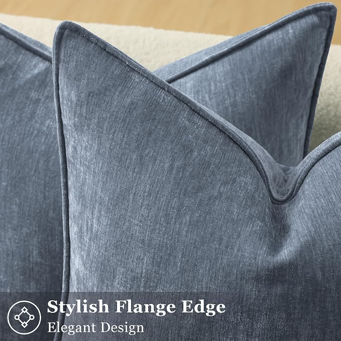 decorUhome Summer Couch Throw Pillow Covers 20x20 Set of 2, Decorative Soft Velvet Modern Cozy Chenille Pillow Cases with Elegant Design for Sofa Bed Living Room Home Decor, Haze Blue