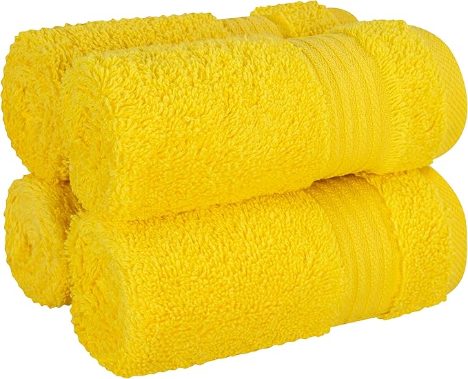 Cotton Paradise 100% Cotton Turkish Towel Set, Soft Absorbent Quick Dry, 4 Piece Washcloth Set, Yellow