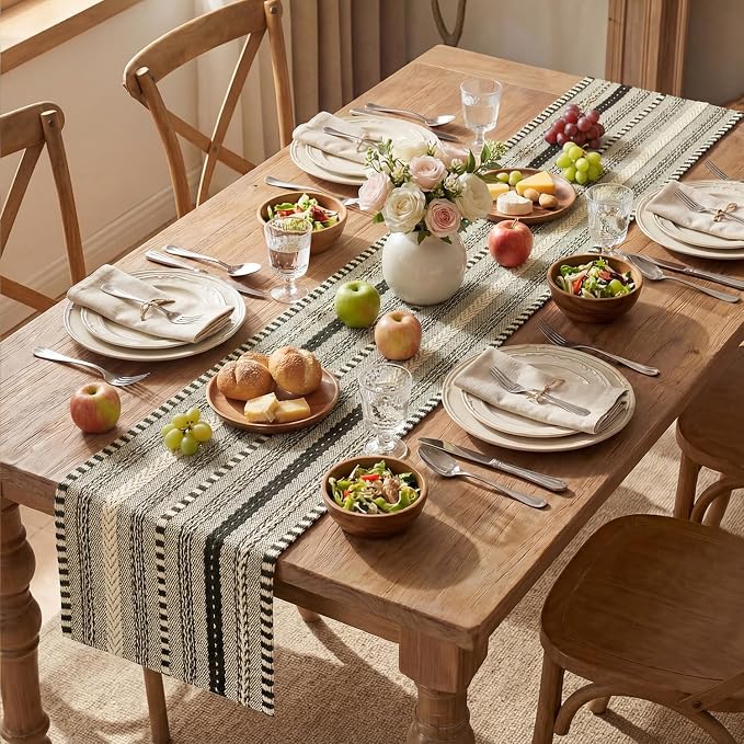 Artoid Mode Black Farmhouse Woven Table Runner, Seasonal Holiday Rustic Kitchen Dining Table Decoration for Home Party Decor 12x60 Inch