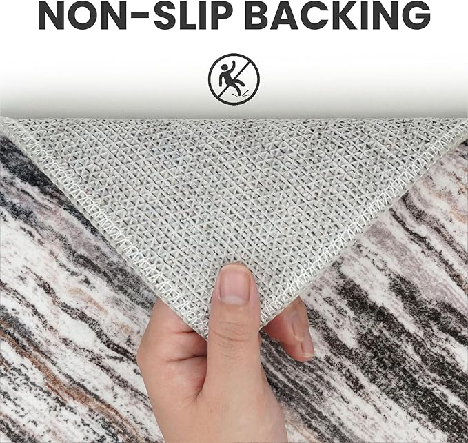 SIILOOM 9x12 Modern Abstract Area Rug for Bedroom, Grey Brown Large Super Soft Washable Rug with Non-Slip, Non-Shedding Rugs for Living Room, Indoor Door Mat for Office Home Décor