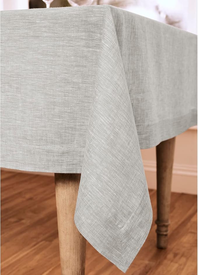 Solino Home Linen Tablecloth 60 x 144 Inch - 100% Pure Linen Oyster Grey Table Cloth for Rectangle Tables - Athena, Machine Washable Tablecloth for Summer