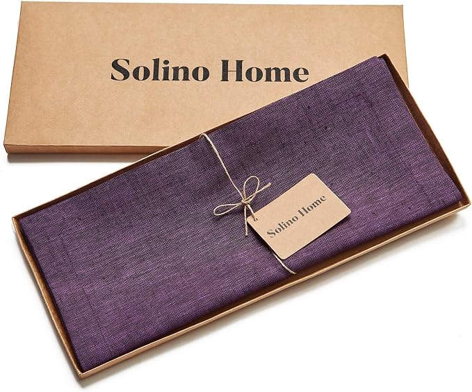 Solino Home Linen Table Runner 144 Inches Long - Athena, 100% Pure Linen Grape 14 x 144 Inch Table Runner for Dining, Summer