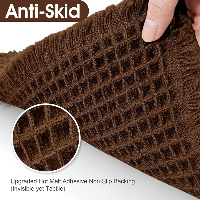 Waffle Bath Mat, Boho Woven Modern Bath Rug Absorbent Non Slip, Ultra Soft Bathroom Mats, Machine Washable Knit Bath Rugs with Tassels for Bathroom, Bedroom, Kitchen, Shower, Tub, 32"x20", Brown