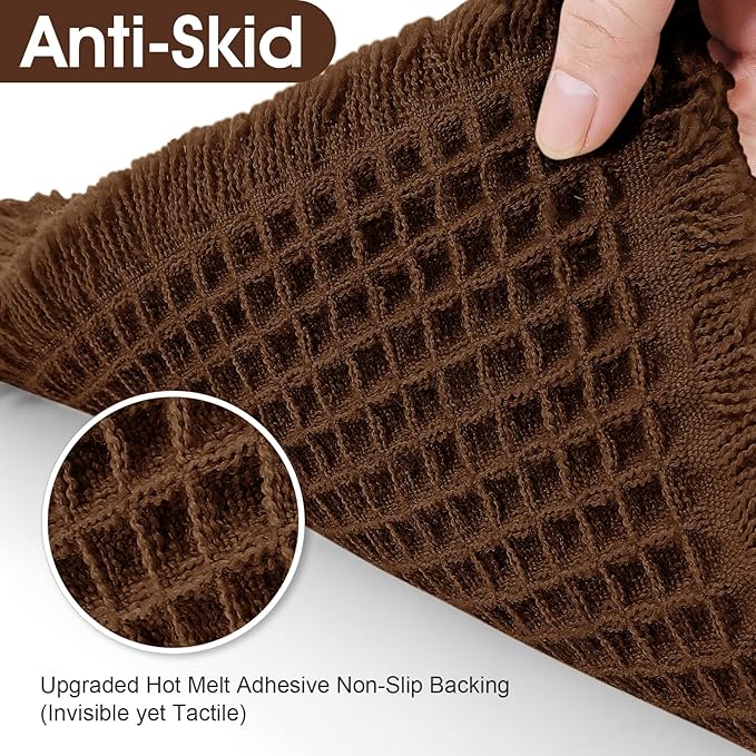Extra Large Waffle Bath Mat, Boho Woven Modern Bath Rug Absorbent Non Slip, Ultra Soft Bathroom Mats, Machine Washable Knit Bath Rugs with Border for Bathroom, Bedroom, Kitchen, Shower, 6'x2', Brown
