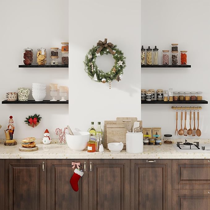 Fun Memories Deep Black Floating Shelf, 22.5" W x 6.5" D Rustic Wood Wall Shelf for Books with Invisible Brackets, Floating Shelf for Storage & Display in Kitchen, Living Room, Bedroom, 2 Packs