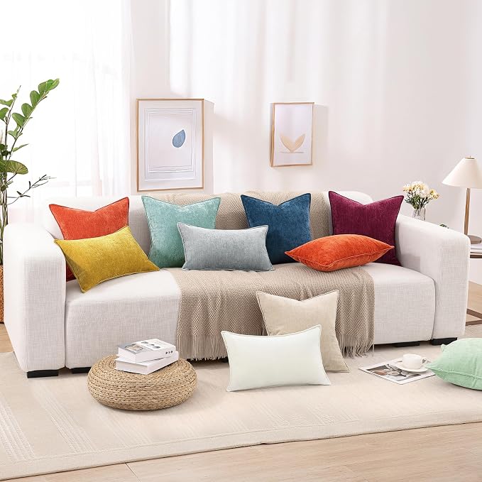 decorUhome Summer Couch Euro Sham Throw Pillow Covers 22x22 Set of 2, Decorative Soft Velvet Modern Cozy Chenille Pillow Cases with Elegant Design for Sofa Bed Living Room Home Decor, Ultimate Gray
