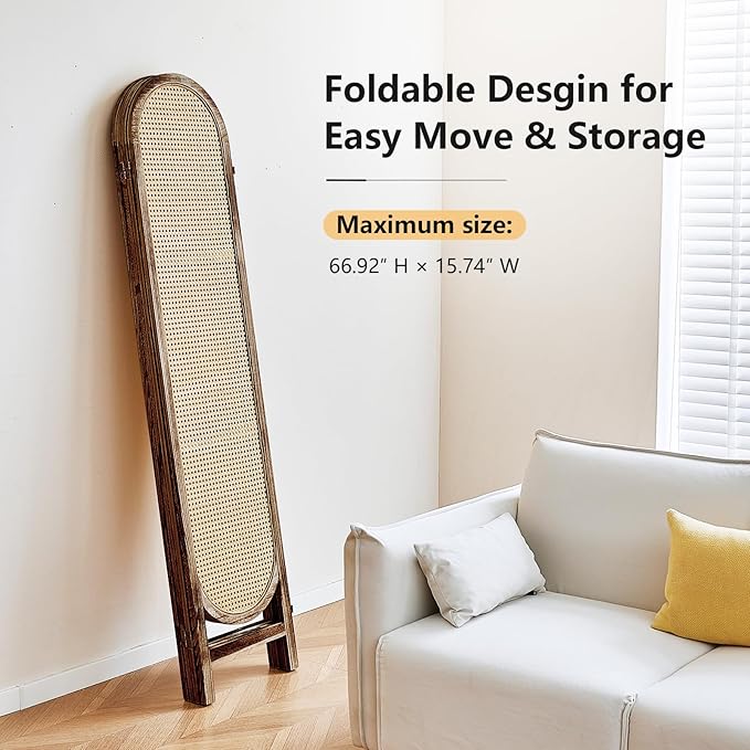 5.6 Ft Room Divider 6 Panel, Folding Privacy Screen, Rattan Room Divider, Foldable Wood Divider Panel, Portable Partition Screen, Wall Divider for Room Separation Home Office Garden-Brown