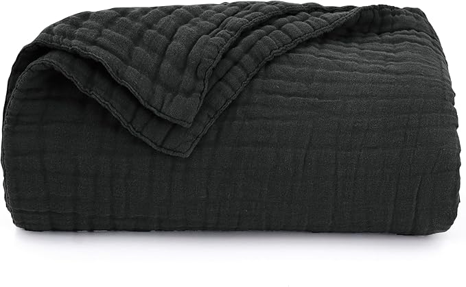 Love's cabin 100% Cotton Muslin Blanket, 6 Layer Lightweight Breathable Gauze King Size Blanket 108 x 90 Inches, Soft Summer Blanket for Bed, Black