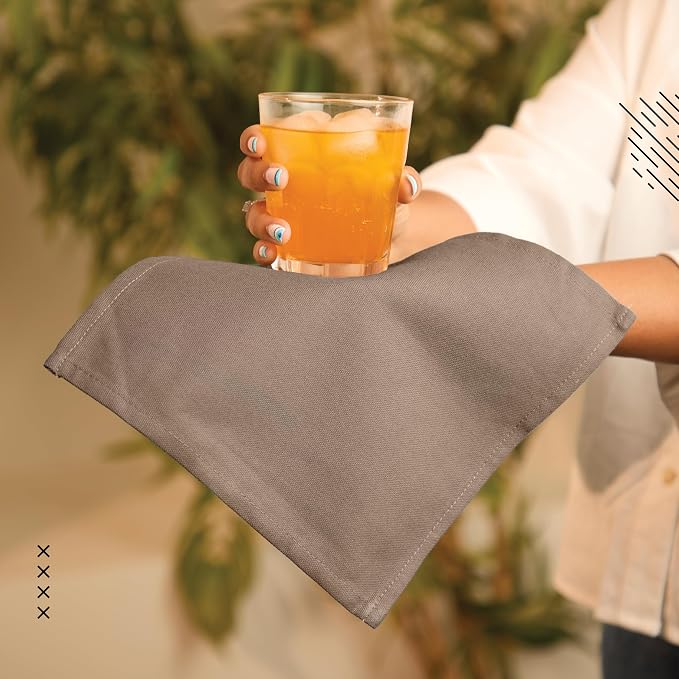 Encasa XO Cocktail Cloth Napkins Set of 12 | Pure Cotton Table Napkin | Size (9"x9") | Light Beige Solid | Machine Washable
