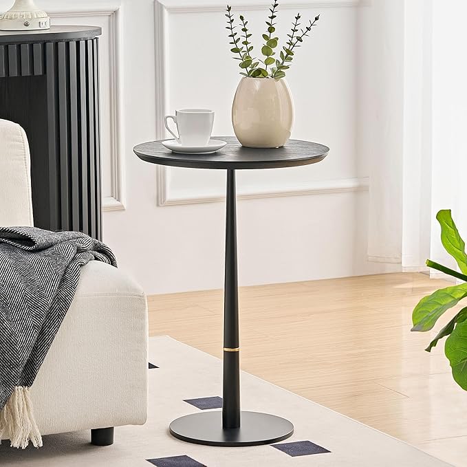 WILLIAMSPACE Round Side End Table Drink Table, Modern Black Pedestal Table Martini Table Accent Table Coffee Tea End Table for Bed Room, Living Room, 15.74''D x 23.77''H