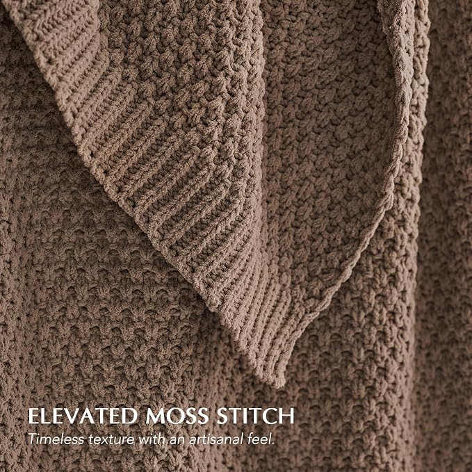 EVERGRACEHOME Chunky Chenille Knit Throw Blanket for Couch, Soft Luxurious Moss Stitch Chair Blankets for Bed, Cozy Decorative Farmhouse Knitted Throws for Sofa, Rosewood, 50" x 60"