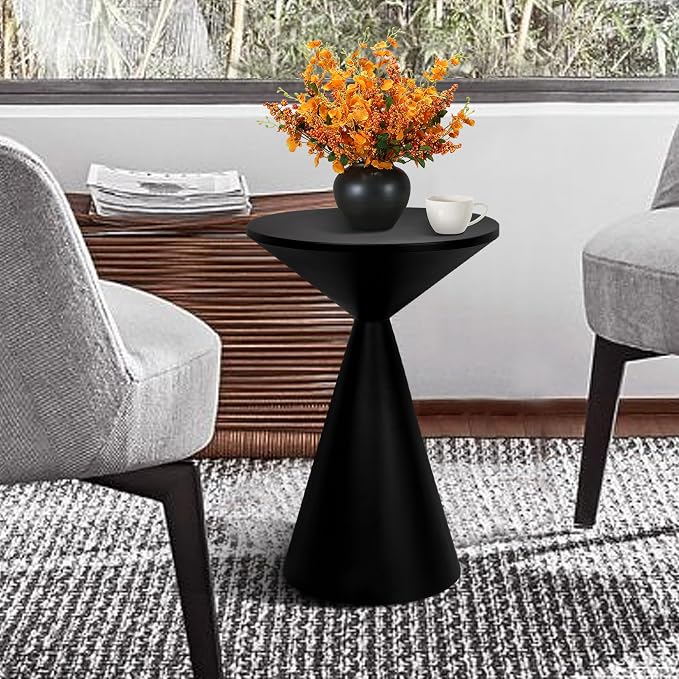 COVLON Small Drink Table, Round Martini Table, Drum End Table Side Table, Metal Accent Table,for Small Space Living Room, Bedroom, Black