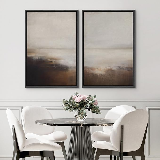 SIGNWIN Framed Canvas Print Wall Art Neutral Landscape Subtle Brown and Gray Tones Illustrations Modern Art Decorative Contemporary for Living Room, Bedroom, Office - 16"x24"x2 Black