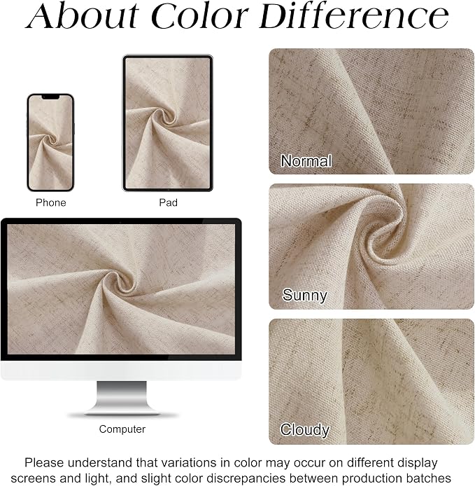 Naturoom Linen Shower Curtain 80 Inch Long for Bathroom Boho Farmhouse Fabric Shower Curtains Set with Hooks Neutral Cloth Modern Cottage Core Waterproof,Birch Beige
