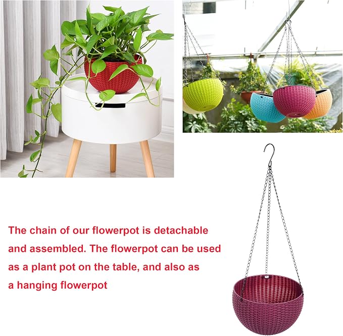 Hanging Basket Plastic Flower Pot Round Resin Garden Hanging Planter for Indoor Outdoor Plants 2 Pack Mulberry