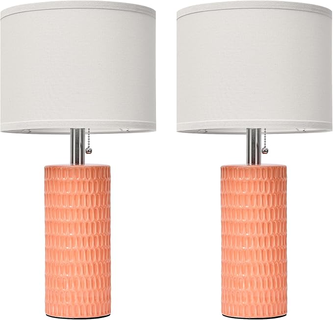 Reaketon Table Lamps for Living Room Set of 2, Ceramic Table Lamps for Bedroom, 20" Modern Lamps for Night Stands, Orange