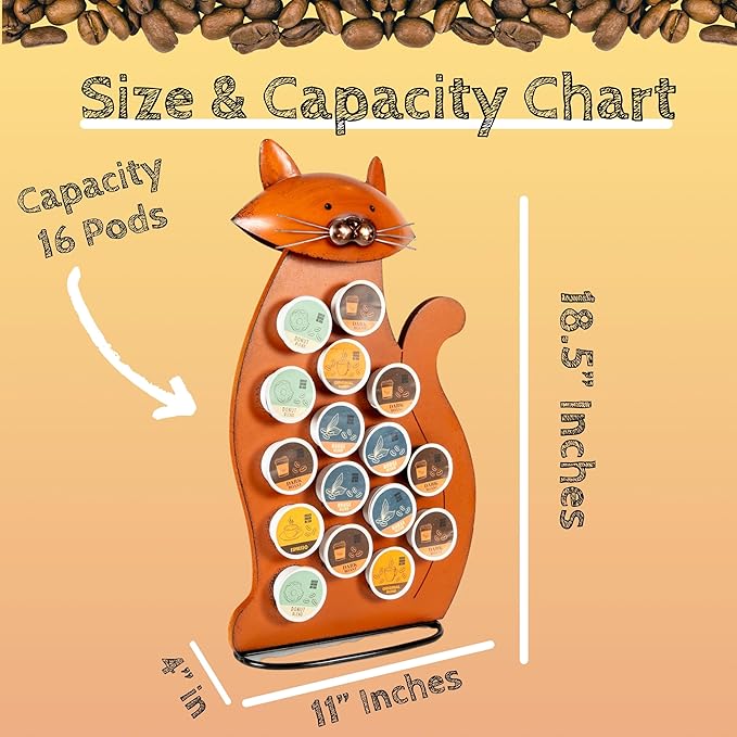 Made Easy Kit Front Facing Countertop Coffee Pods Holder - Compatible with K-Cups Practical meets Whimsical - Coffee Bar Decor for Home Café Kitchen Nook (Orange Cat)