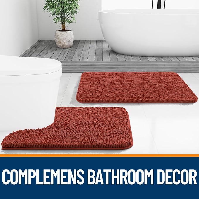 OLANLY Small Bathroom Rugs 24x16, Soft Absorbent Chenille Bath Rugs, Rubber Backing Quick Dry, Machine Washable Bath Mats for Bathroom Floor, Tub and Shower, Home Decor Accessories, Rustic Terracotta