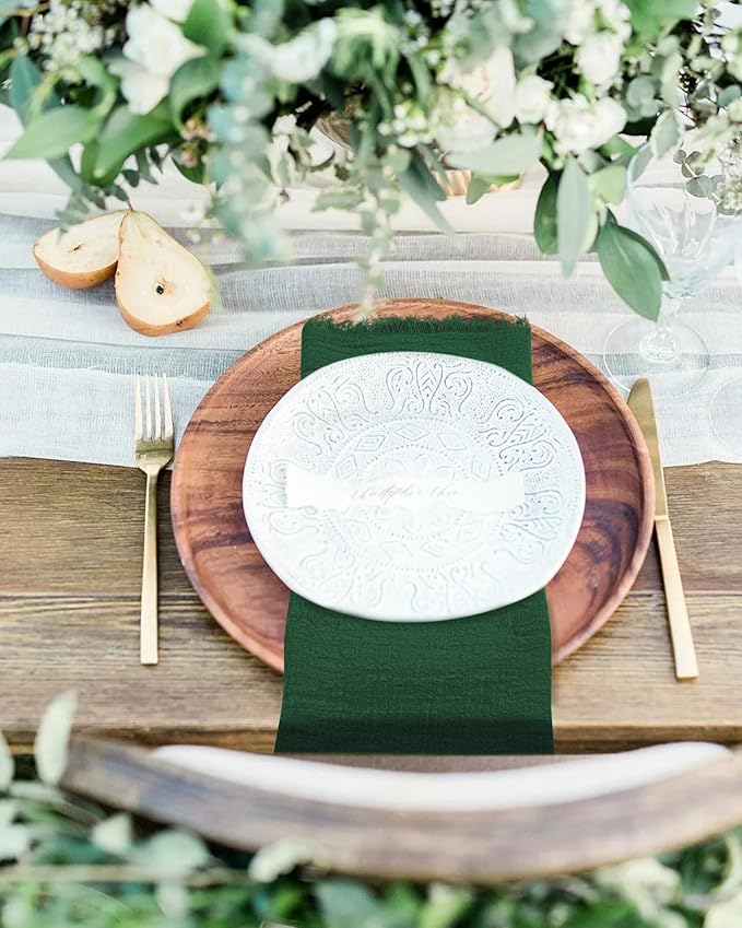 60 Pack Emerald Green Napkins Cotton Linen Napkins 16 x 16 Inch Green Napkins Cloth Handmade with Fringe Soft Napkins Cloth Washable Rustic Dinner Napkins Cloth for Wedding Party Dinner Table