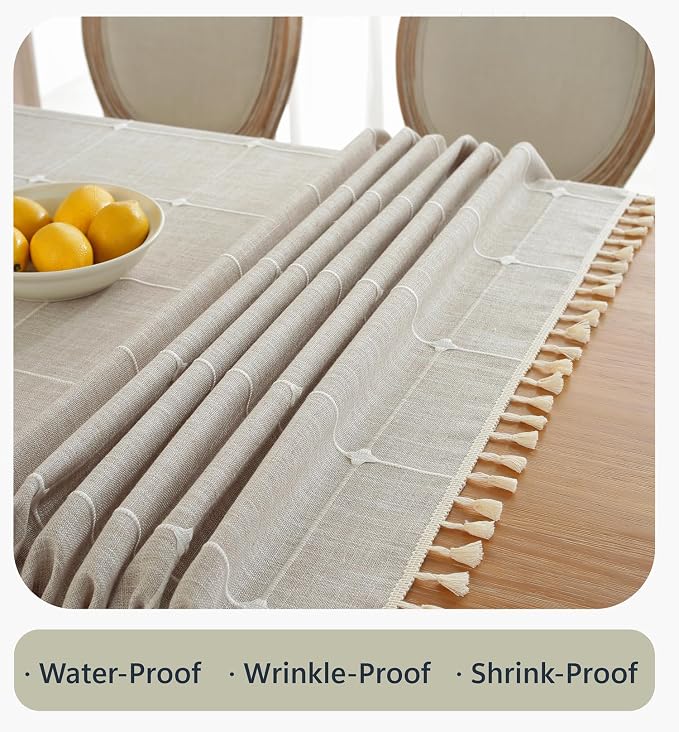 Alsoo Waterproof Tablecloths for Rectangle Tables Rustic Plaid Tablecloth Cotton Linen Cloth Wrinkle Free Table Cloths for Parties, Kitchen Dining, Holiday, Christmas (10-12 Seats, 55"x120")
