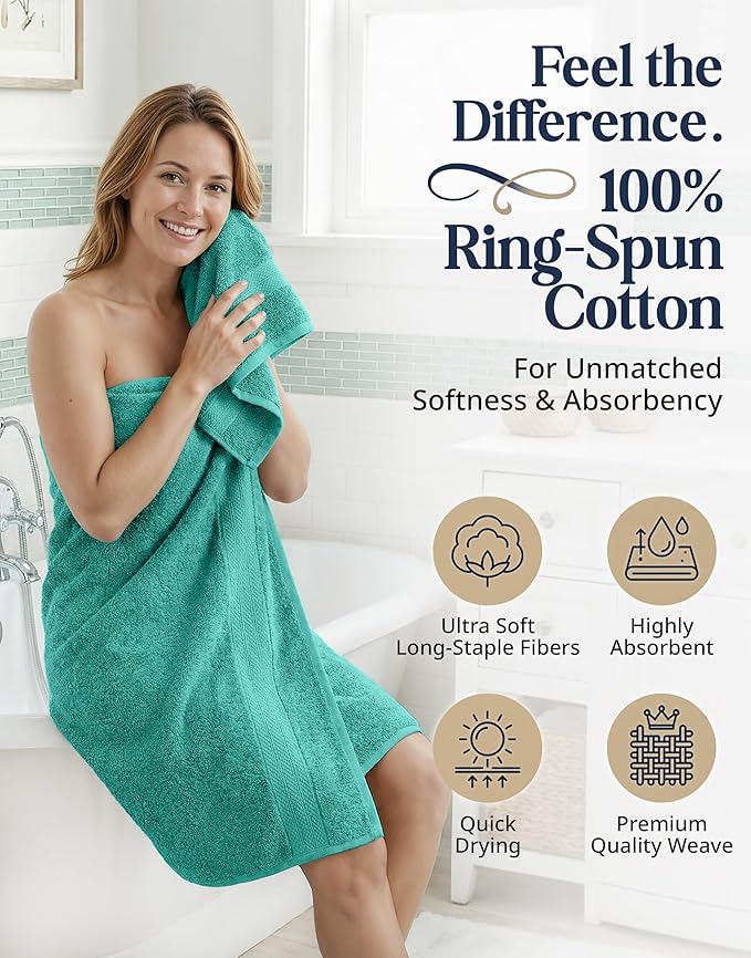LANE LINEN 100% Cotton Bath Towel Set - 6 Pieces - Softer, Durable & Highly Absorbent - 2 Bath, 2 Wash cloths, 2 Hand Towels for Bathroom - Family Set, Premium Quality & OEKO-TEX Certified - Teal