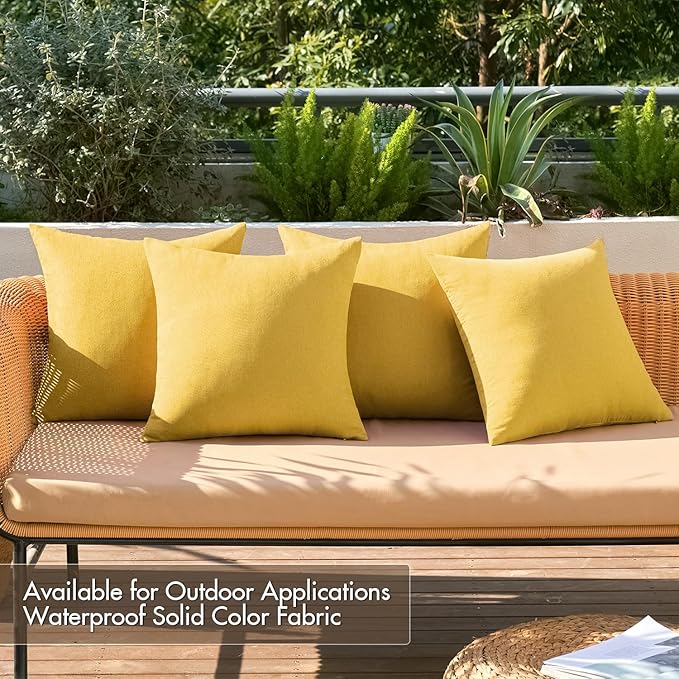 MIULEE Pack of 4 Decorative Outdoor Throw Pillow Covers Linen Waterproof Pillow Covers Summer Farmhouse Cushion Cases for Patio Garden Tent Balcony Couch Sofa 16x16 Inch Yellow