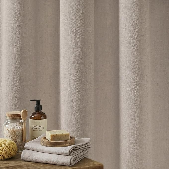 Seasonwood Linen Shower Curtain Neutral Vintage Farmhouse Linen Shower Curtains for Bathroom Boho Bathroom Decor with 12 Sturdy Stainless Steel Sliding Hangers(Taupe,72x72 Inches)