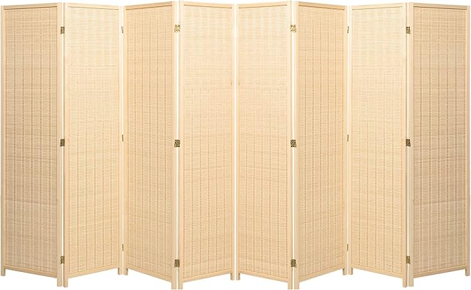 Legacy Decor Room Divider 8 Panels Diamond Weave Bamboo Fiber Privacy Partition Screen, Natural Color 5.9 ft high X 11.66 ft Wide