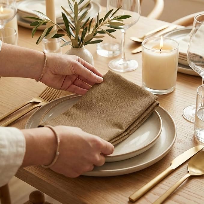 ACCENTHOME Accent Home 100% Cotton Napkins, Delicate Cloth Napkins for Dinners, Parties and Weddings，18 x 18 Inch Set of 12 - Brown