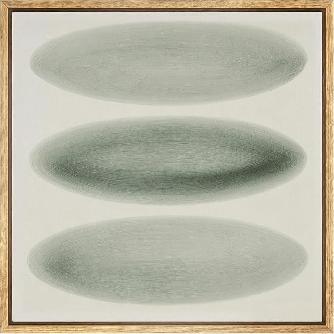 SIGNFORD Framed Canvas Print Wall Art Minimalist Green Gradient Oval Forms Illustrations Modern Art Relax/Calm Warm for Living Room, Bedroom, Office - 24"x24" NATURAL