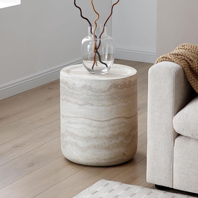 WILLIAMSPACE Round Coffee Table Set of 2, Modern Circle Drum Faux Marble Center Tables with Mars Pattern, Fiberglass Stone Tea Table Set for Living Room, No Need Assembly (35.43'' &15.74'')