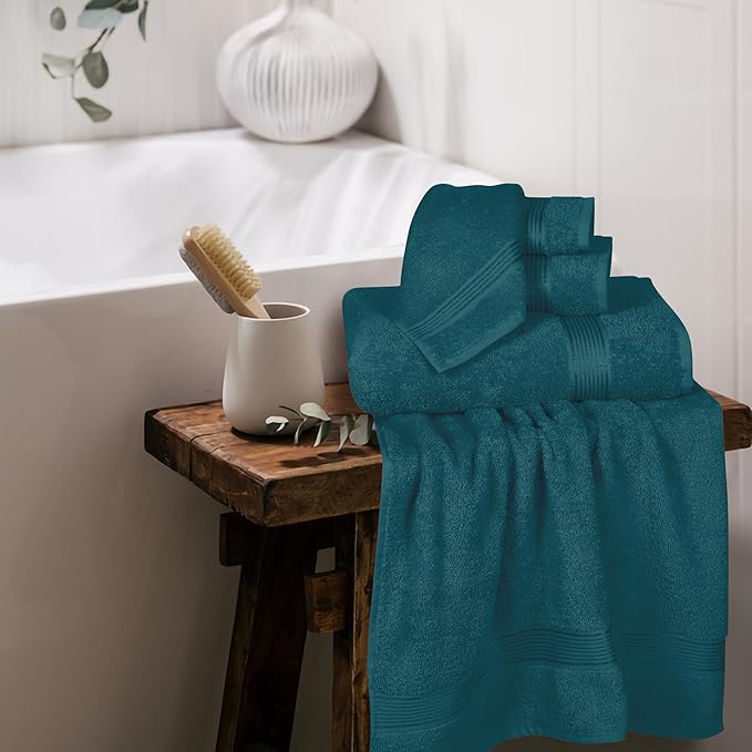 Elvana Home Ultra Soft 6 Pack Cotton Towel Set, Contains 2 Bath Towels 28x55 inch, 2 Hand Towels 16x24 inch & 2 Wash Coths 12x12 inch, Ideal Everyday use, Compact & Lightweight - Teal